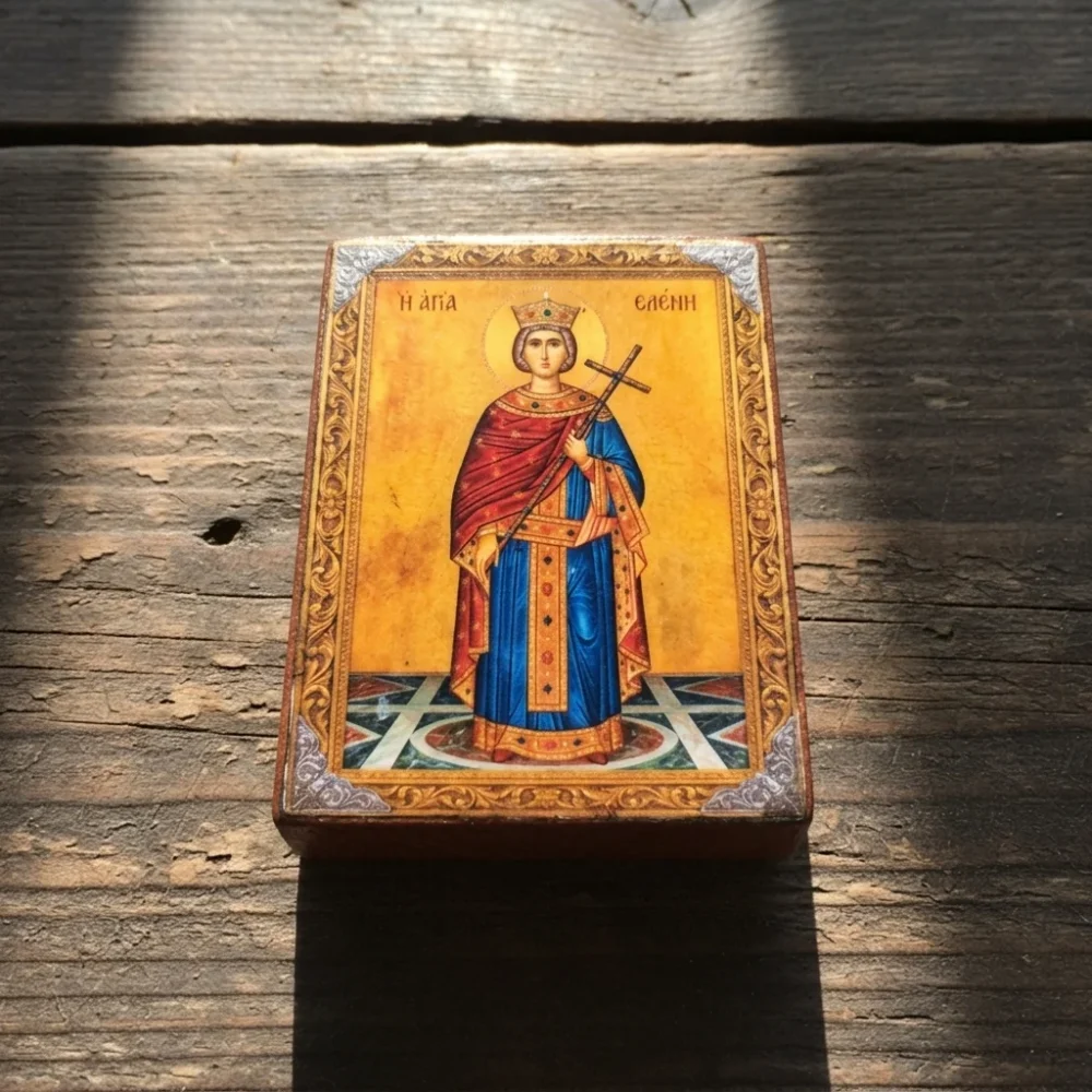 Saint Helen Orthodox Wooden Mounted Icon | Handmade on Wood
