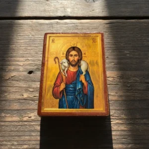 Jesus Christ The Good Shepherd Wooden Mounted Icon
