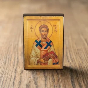 Saint Eleftherios Orthodox Wooden Mounted Icon with magnet.