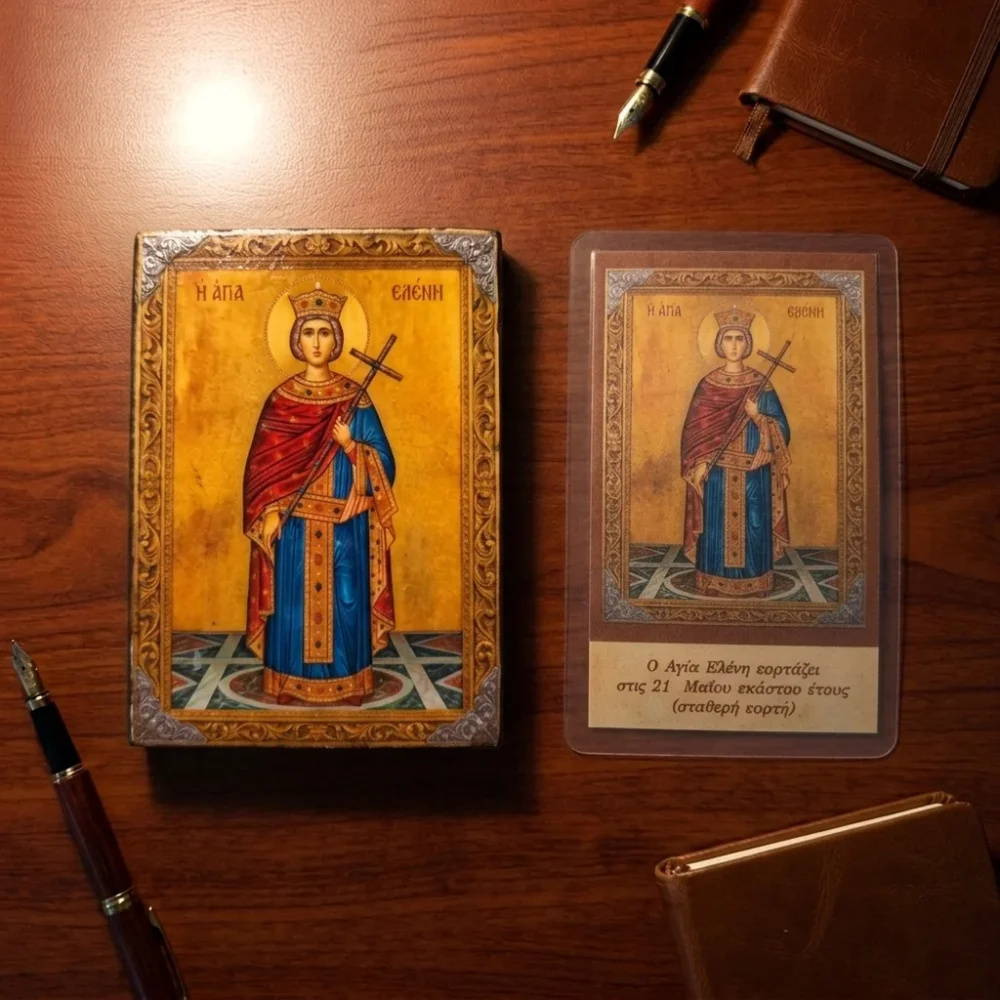 Saint Helen Orthodox Wooden Mounted Icon and a laminated icon as a gift for your purchase.