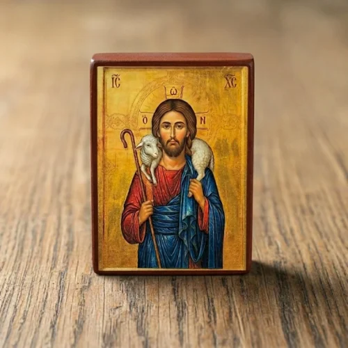 Jesus Christ The Good Shepherd Wooden Mounted Icon