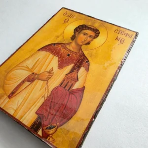 Saint Stefanos Orthodox Wooden Icon | Handmade on Wood