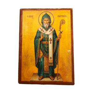 Saint Patrick Orthodox Wooden Mounted Icon handcrafted on solid wood with decoupage technique in Brooklyn, New York