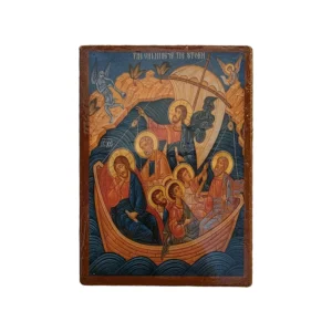 The Calming of the Storm Orthodox wooden mounted icon showing Christ with the disciples in the boat