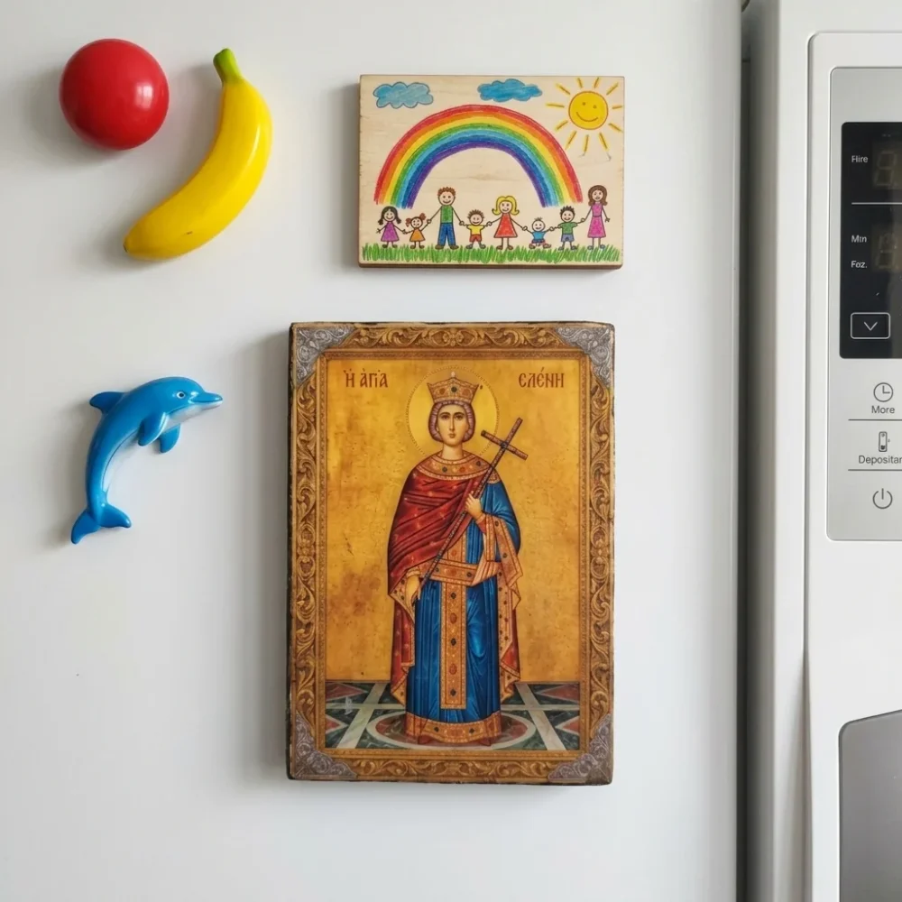Saint Helen Orthodox Wooden Mounted Icon with magnet in the back | Handmade on Wood
