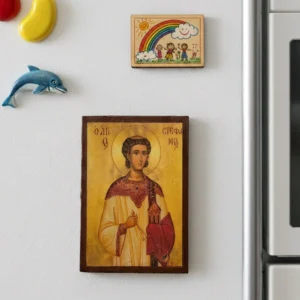 Saint Stefanos Orthodox Wooden Icon with magnet | Handmade on Wood