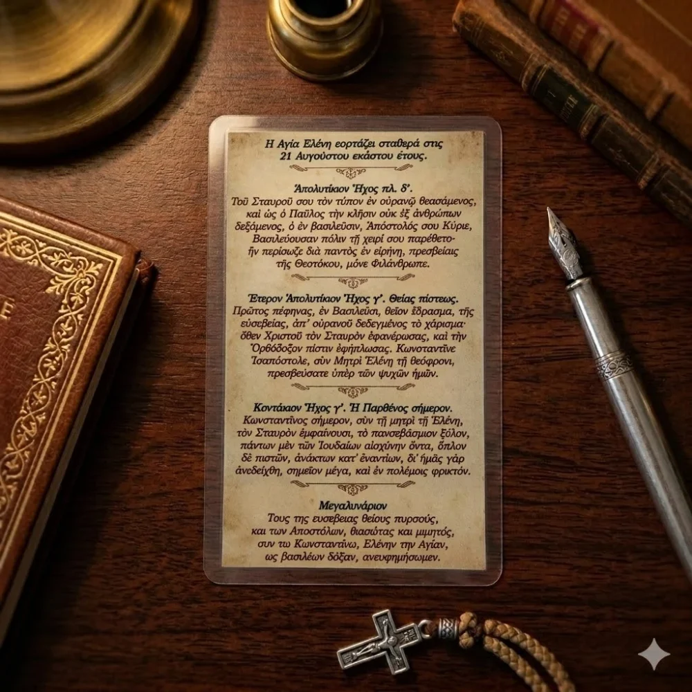 Back of the laminated icon of Saint Helen, as a gift for your purchase.