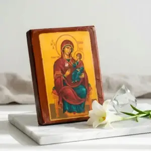 Handcrafted Orthodox icon of Saint Anna Ancestor of God on solid wood with decoupage technique