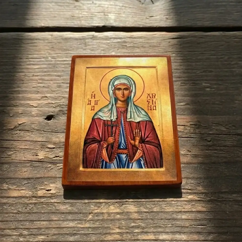 Handcrafted Orthodox icon of Saint Christina the Great Martyr on solid wood with decoupage technique