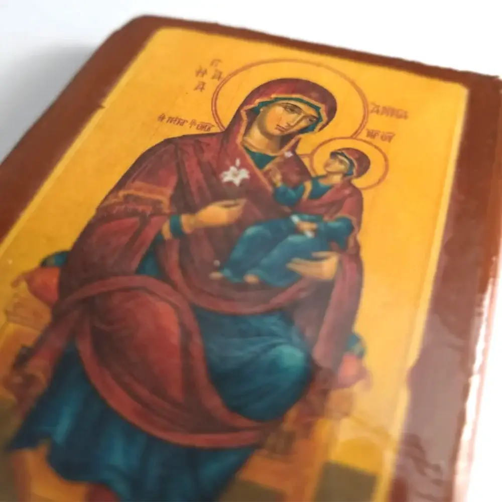 Handcrafted Orthodox icon of Saint Anna Ancestor of God on solid wood with decoupage technique