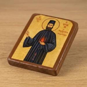 Saint Ephraim the Neomartyr Orthodox Wooden Mounted Icon in traditional Byzantine Orthodox style.