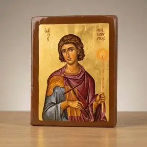 Saint Fanourios Orthodox Wooden Mounted Icon with traditional Orthodox styling and bright background.