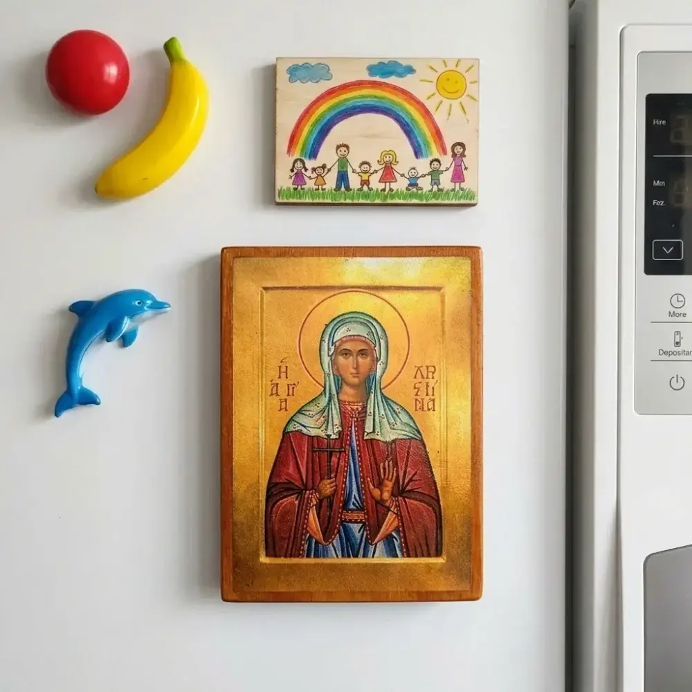 Saint Christina Orthodox wooden icon with strong back magnet for home prayer corner display
