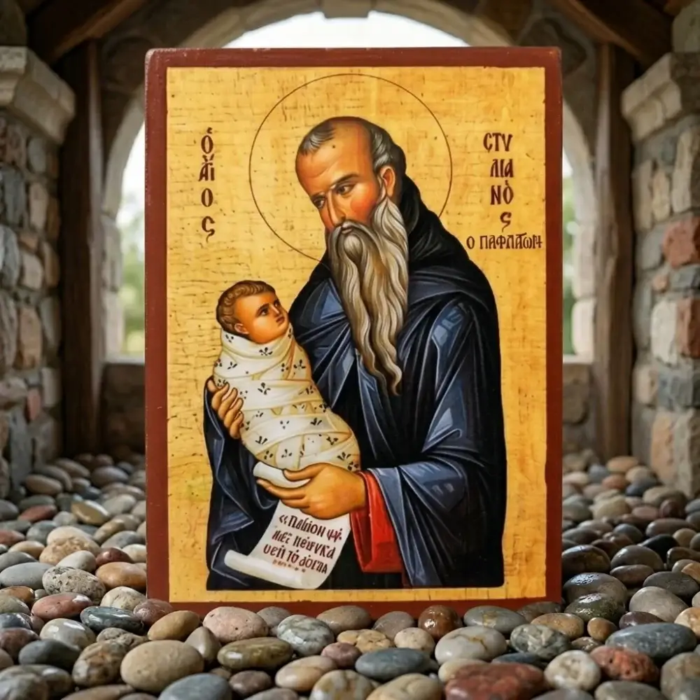 Saint Stylianos of Paphlagonia – Byzantine Wooden Mounted Icon