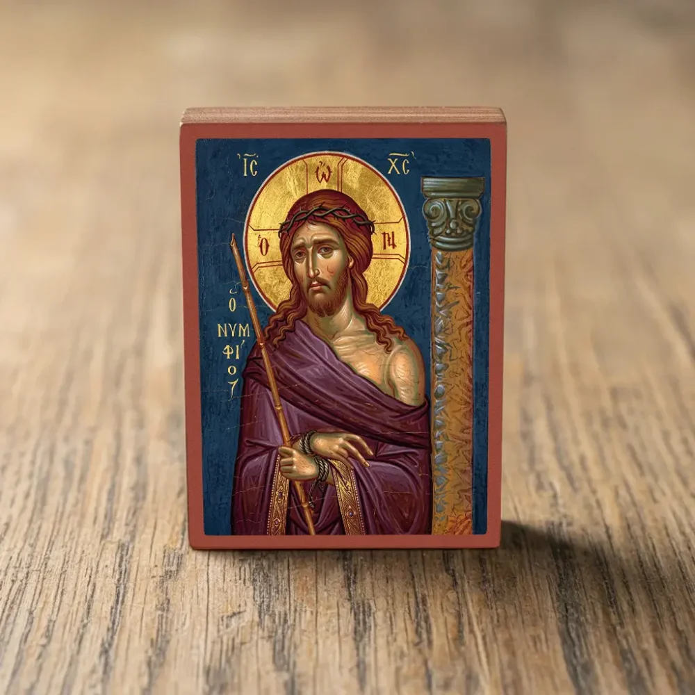 Handcrafted Orthodox mounted icon of Jesus Christ the Bridegroom on wood Handcrafted Orthodox mounted icon of Jesus Christ the Bridegroom on wood