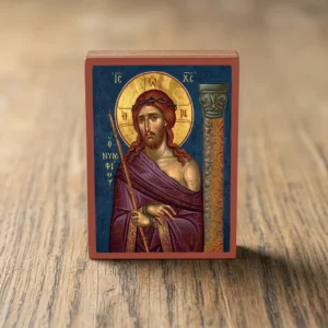 Handcrafted Orthodox mounted icon of Jesus Christ the Bridegroom on wood