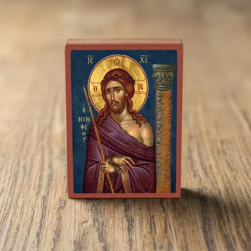 Handcrafted Orthodox mounted icon of Jesus Christ the Bridegroom on wood