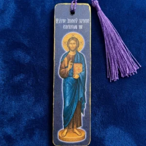 Jesus-Christ-Wooden-mounted-bookmark-indigo-photo Set of 8 Lord Jesus Christ Wooden Bible Bookmarks, handmade Orthodox Christian gift from The Faith Shop NY