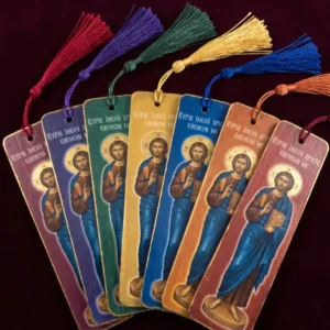 Set-of-8-Jesus-Christ-Wooden-mounted-bookmarks-photo Set of 8 Lord Jesus Christ Wooden Bible Bookmarks, handmade Orthodox Christian gift from The Faith Shop NY